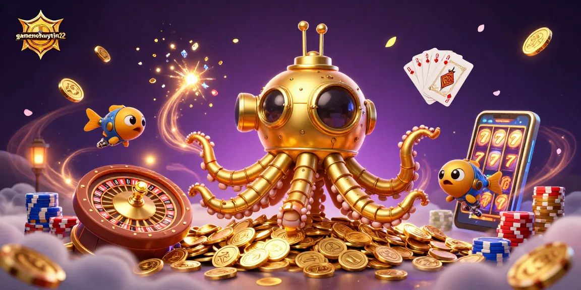 Experience the excitement of gamenohuuytin22 with a vibrant 3D Pai Gow scene showcasing golden coins and playing cards.