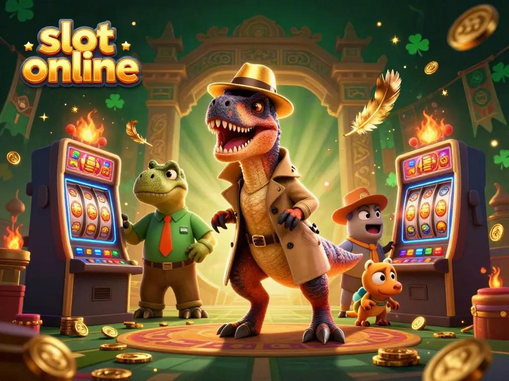 Experience thrilling gameplay with this slot online scene featuring a velociraptor card counter.