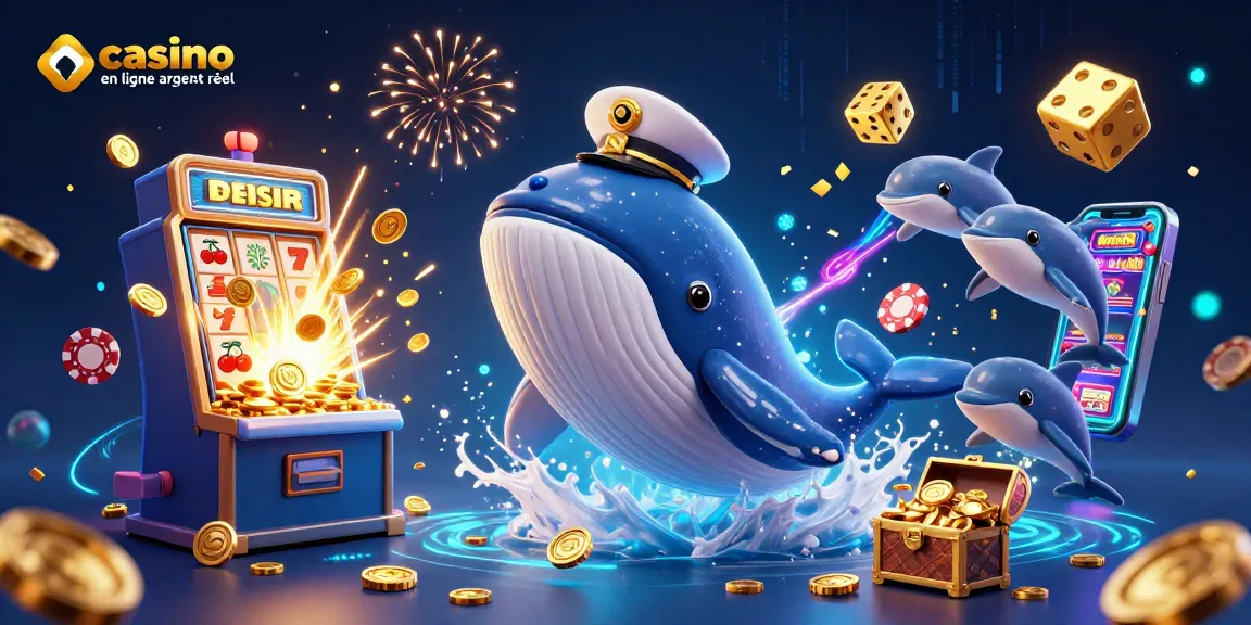Des joueurs gagnent sur un casino en ligne argent réel avec une baleine et des dauphins amusants.
