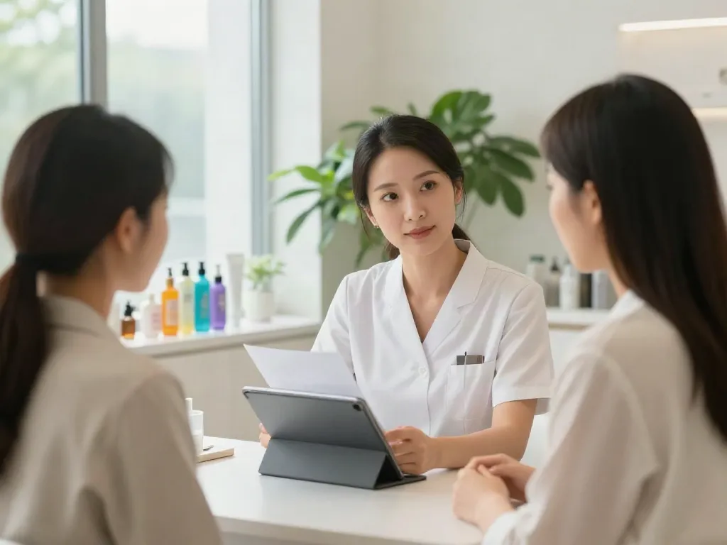 Facial analysis consultation showcasing Alternatives to QOVES in a modern clinic.