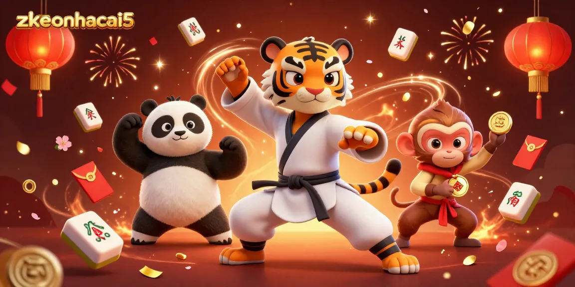 Experience the thrills of zkeonhacai5 with a vibrant 3D casino illustration featuring animated characters in a festive setting.