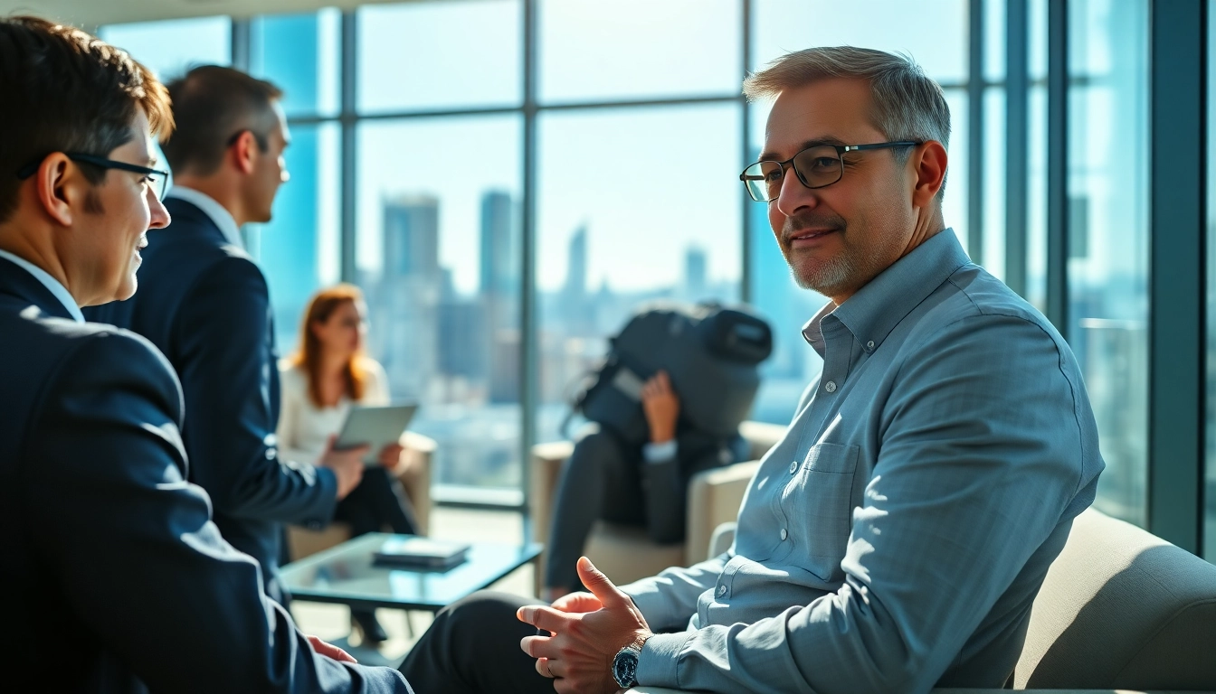 Engaging scene of a strategic management consultant sacramento working with clients in a bright office.