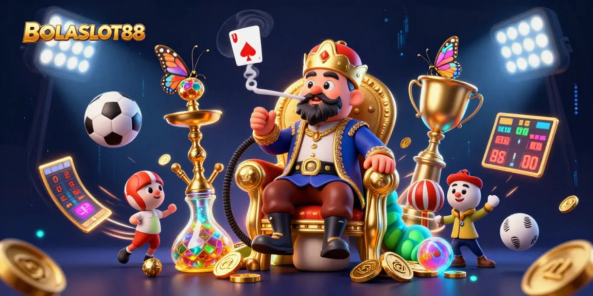 BOLASLOT88 enhances gaming with a vibrant 3D illustration showcasing exciting casino elements.