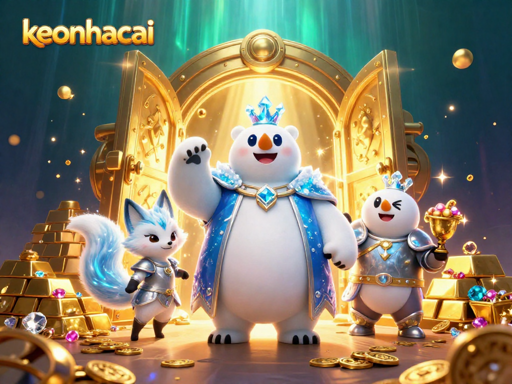 Experience the thrill of keonhacai as the ice king bears treasures in a vibrant casino scene.