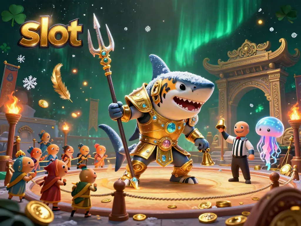 Permainan slot yang menarik di ilustrasi kasino digital, dengan ikan kecil bersemangat.