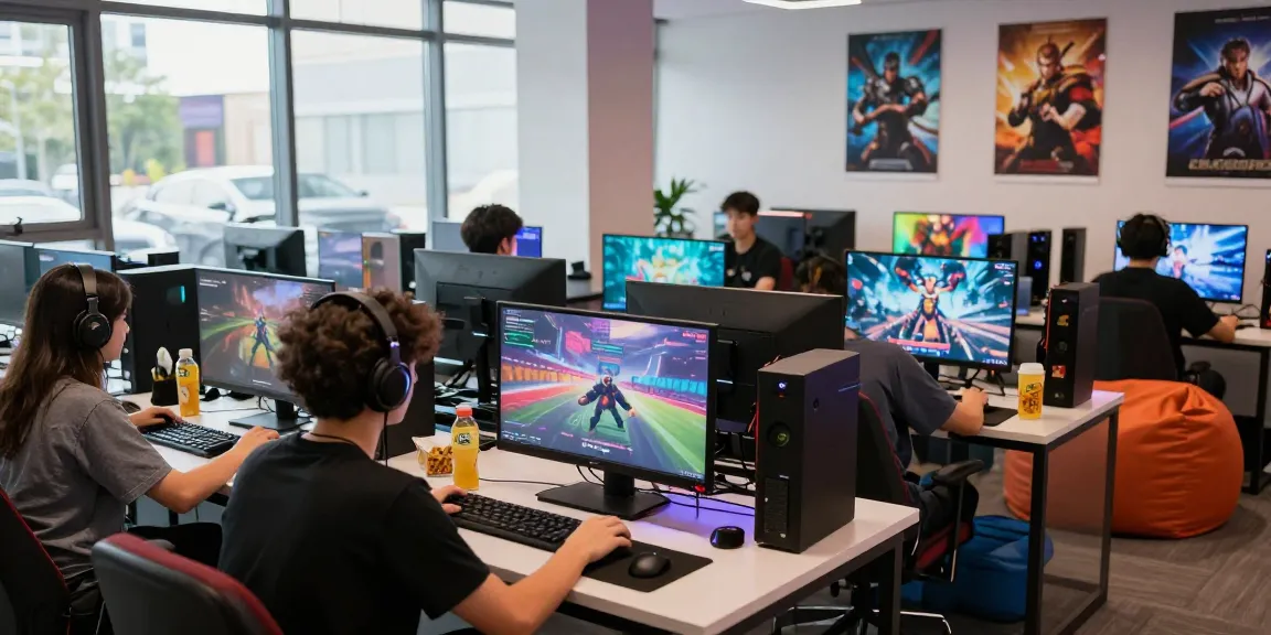 Young adults collaborating in a lively gaming lounge, enjoying cika4d online gaming services.