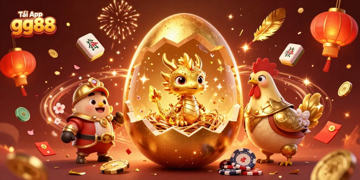 Tải App gg88 with a golden dragon and vibrant casino elements celebrating a win in an engaging scene