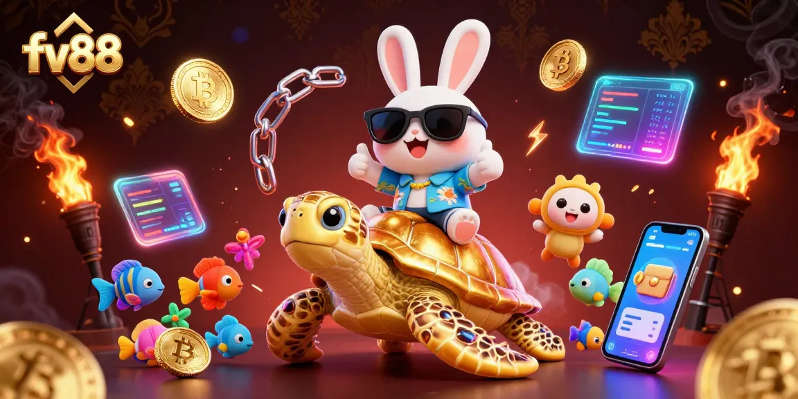 Join the fun with fv88's vibrant gambling experience featuring a lucky rabbit and golden sea turtle.