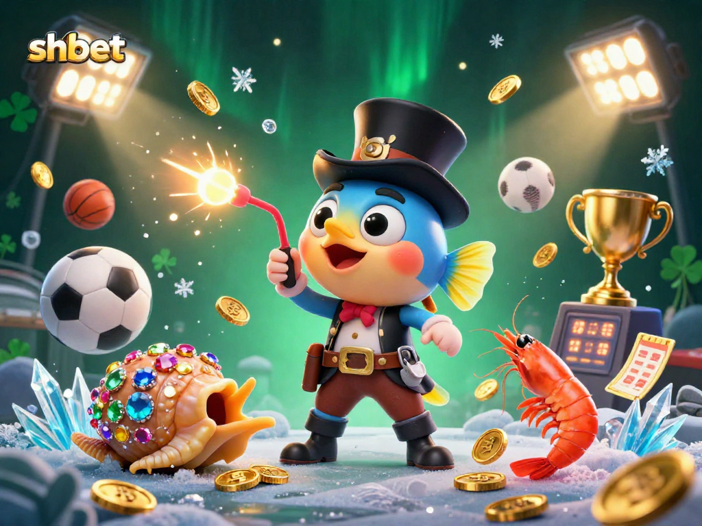 Experience the thrill of winning with shbet as the anglerfish lures golden coins in a vibrant casino scene.