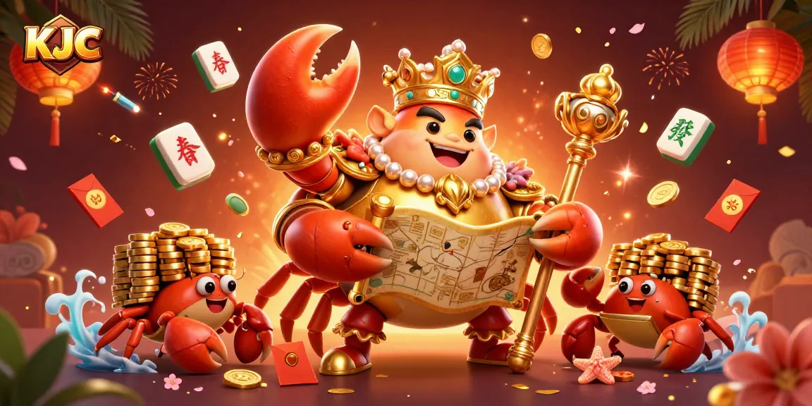 KJC captures the excitement of online gaming with a golden crab emperor and treasure-themed elements.