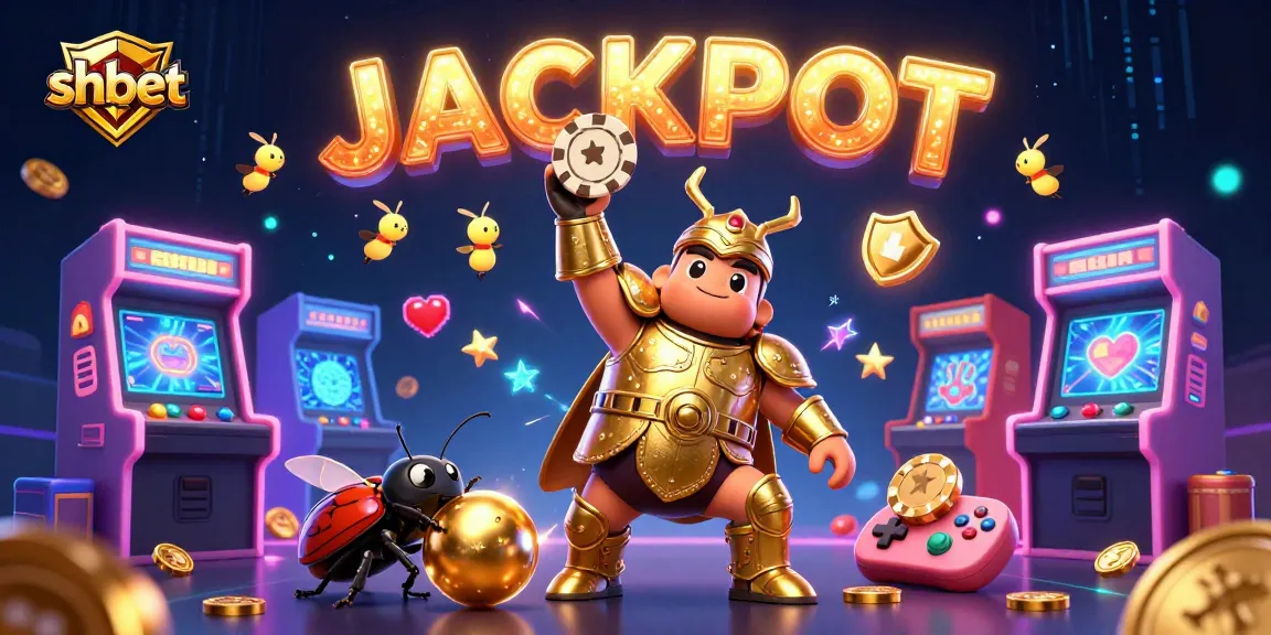 Engage in shbet's excitement with a victorious beetle champion in a dazzling casino scene.
