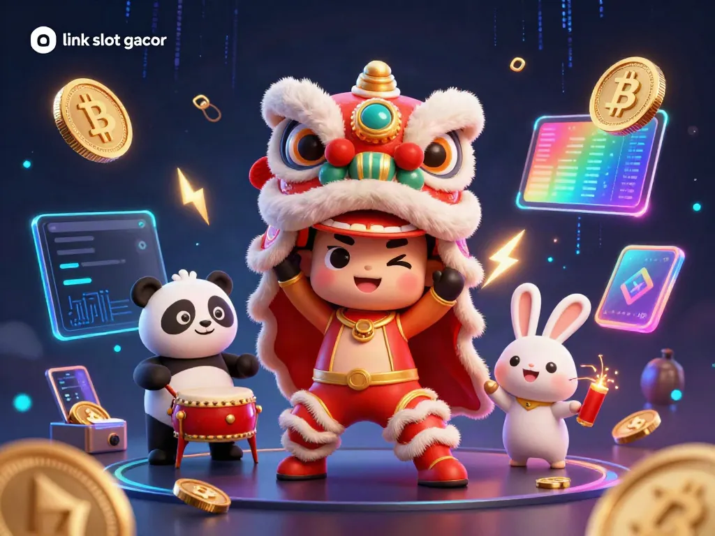 Menangkan permainan dengan link slot gacor, dibalut grafik menawan dan karakter ceria dari kostum tarian singa.