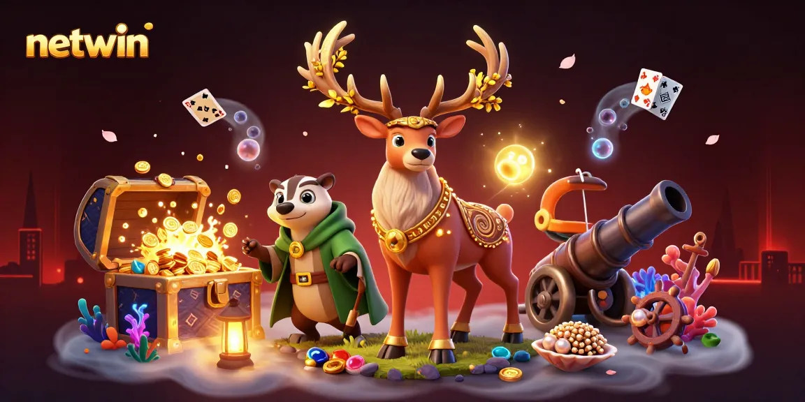Experience netwin's magical casino journey with Celtic stags and treasures in a dynamic scene.