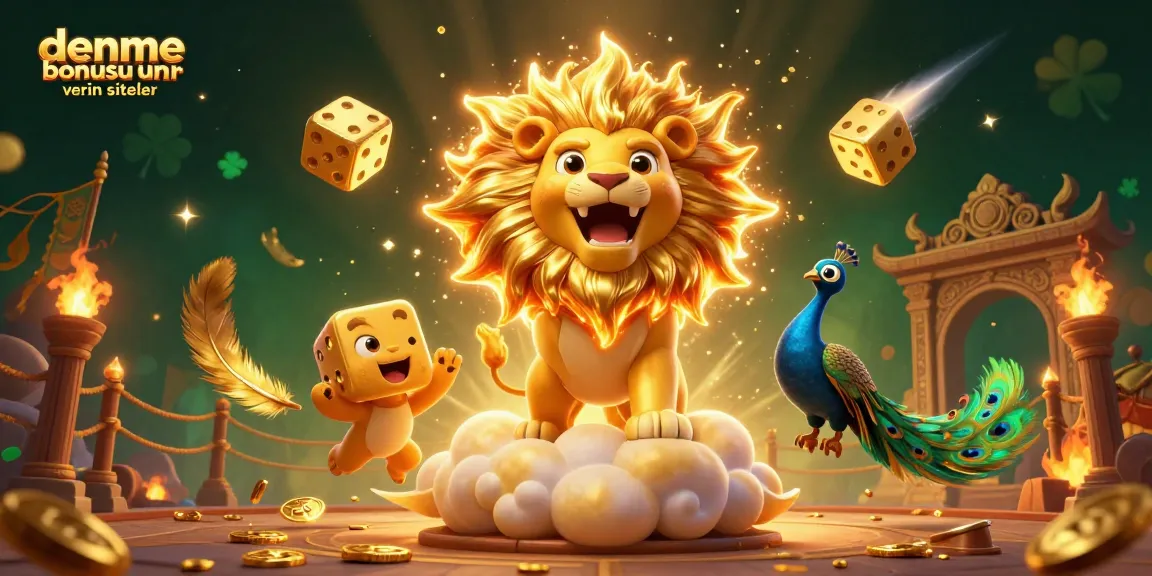 Experience the thrill of deneme bonusu veren siteler with a dynamic 3D casino scene featuring golden dice and a roaring lion.