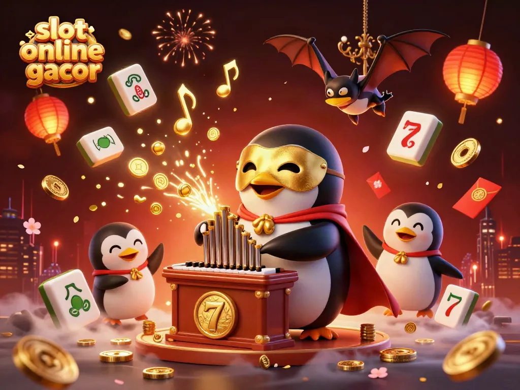 Experience the thrill of slot online gacor surrounded by vibrant casino elements and golden coins.