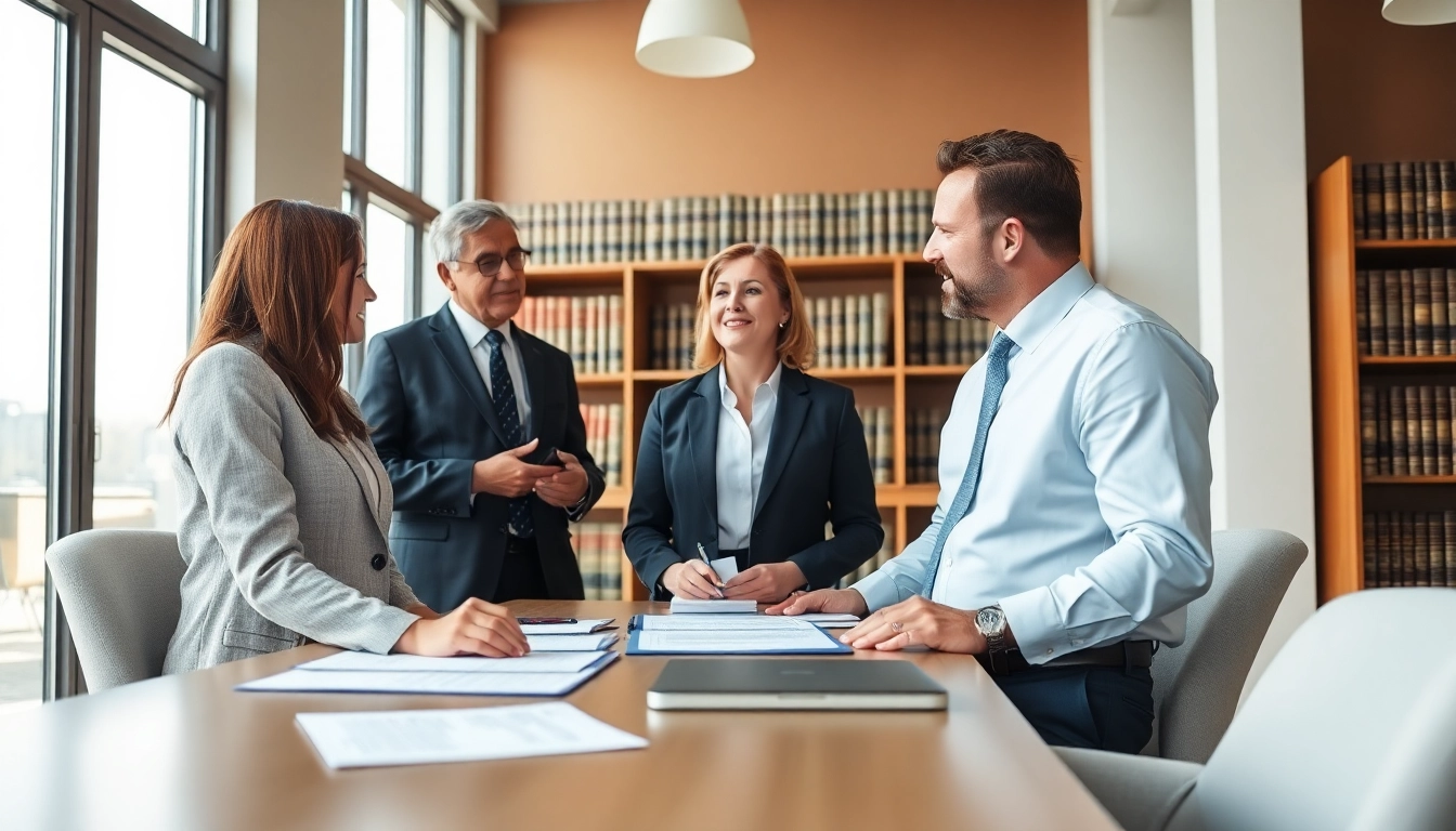 Engaging discussion on Title Insurance Services in a bright office setting with clients.