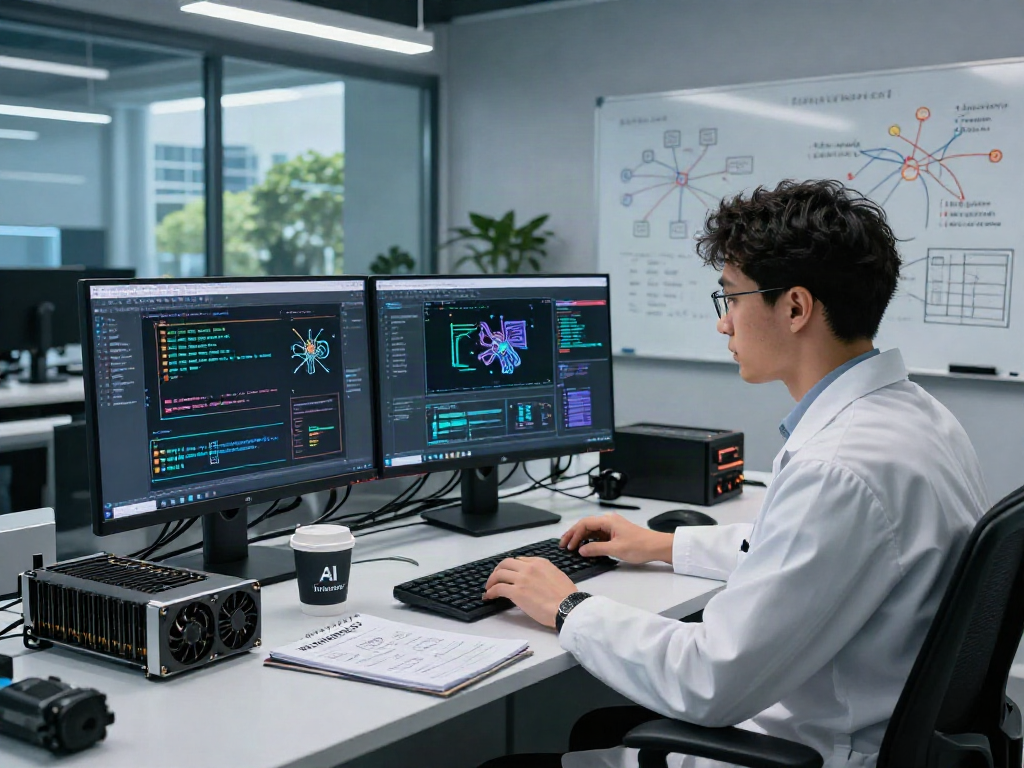 AI Detector analysis in a cutting-edge lab environment with engineers examining AI-generated images.