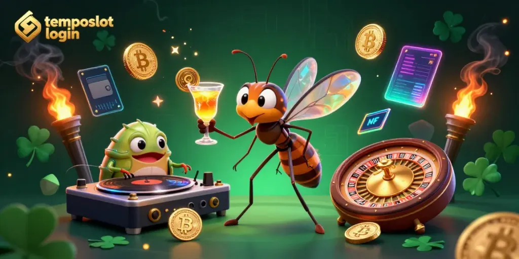 Ilustrasi 3D yang mendetail menggambarkan temposlot login dengan simbol kasino yang menarik.