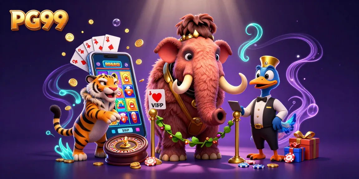 Engage with PG99's vibrant casino scene featuring a woolly mammoth bouncer and exhilarating game elements.