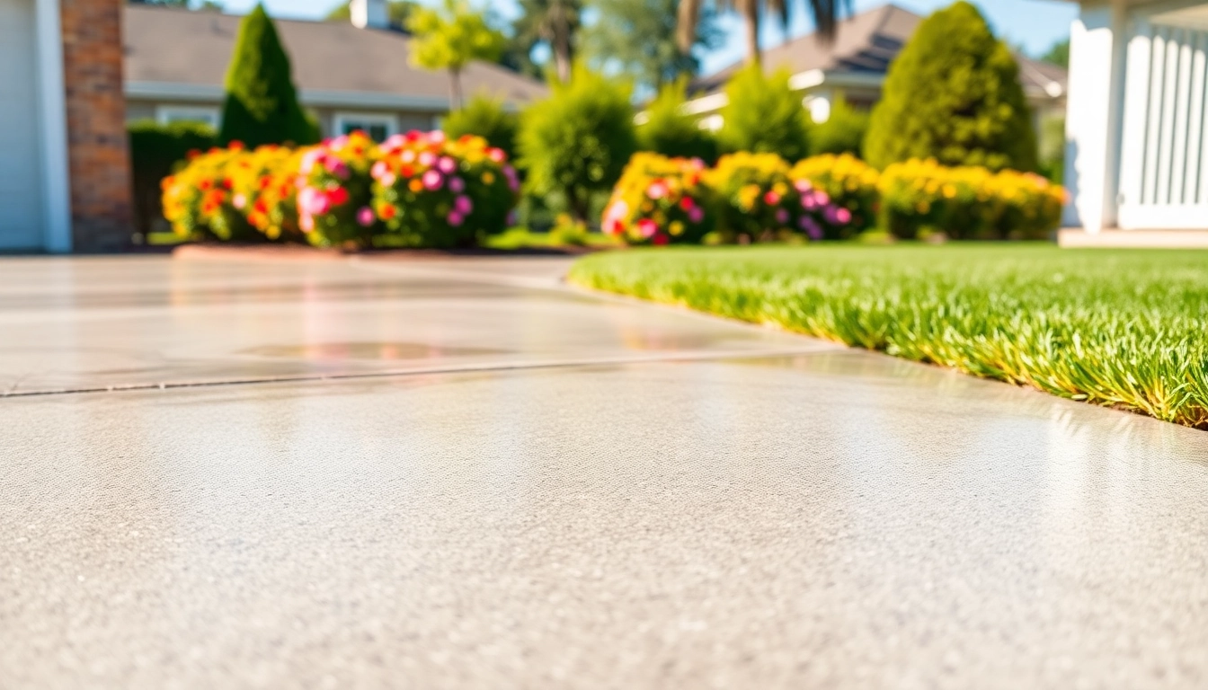 Driveway cleaning service showcasing a shiny and spotless driveway in a sunny suburban setting.