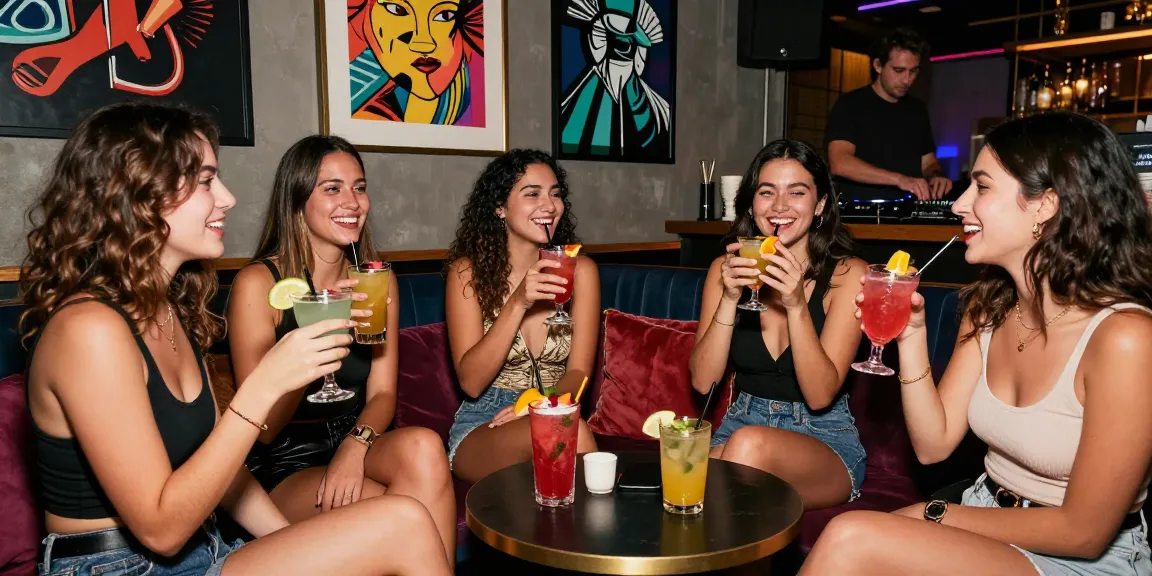 Gái gọi tận hưởng không khí sôi động trong quán bar hiện đại, chúc mừng cuộc sống về đêm.