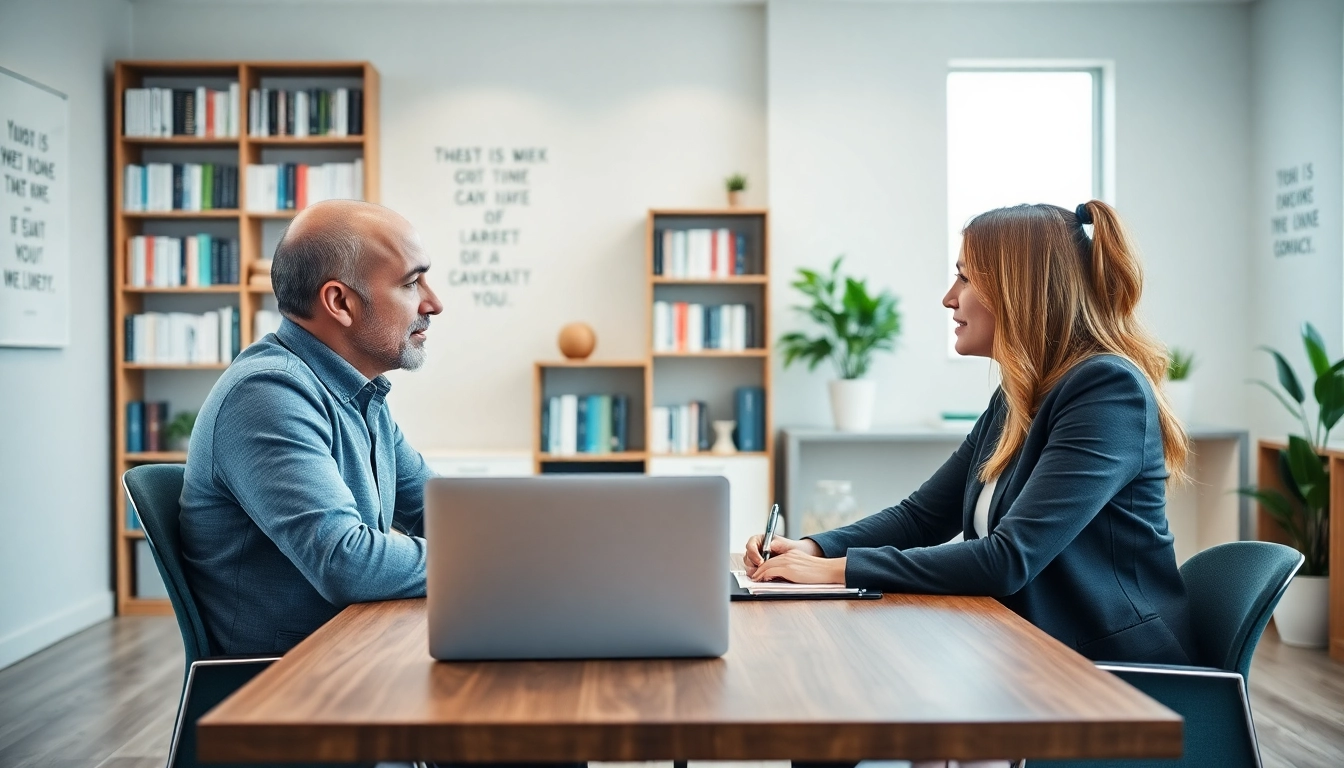 Career coaching session highlighting a professional interaction between a coach and client.