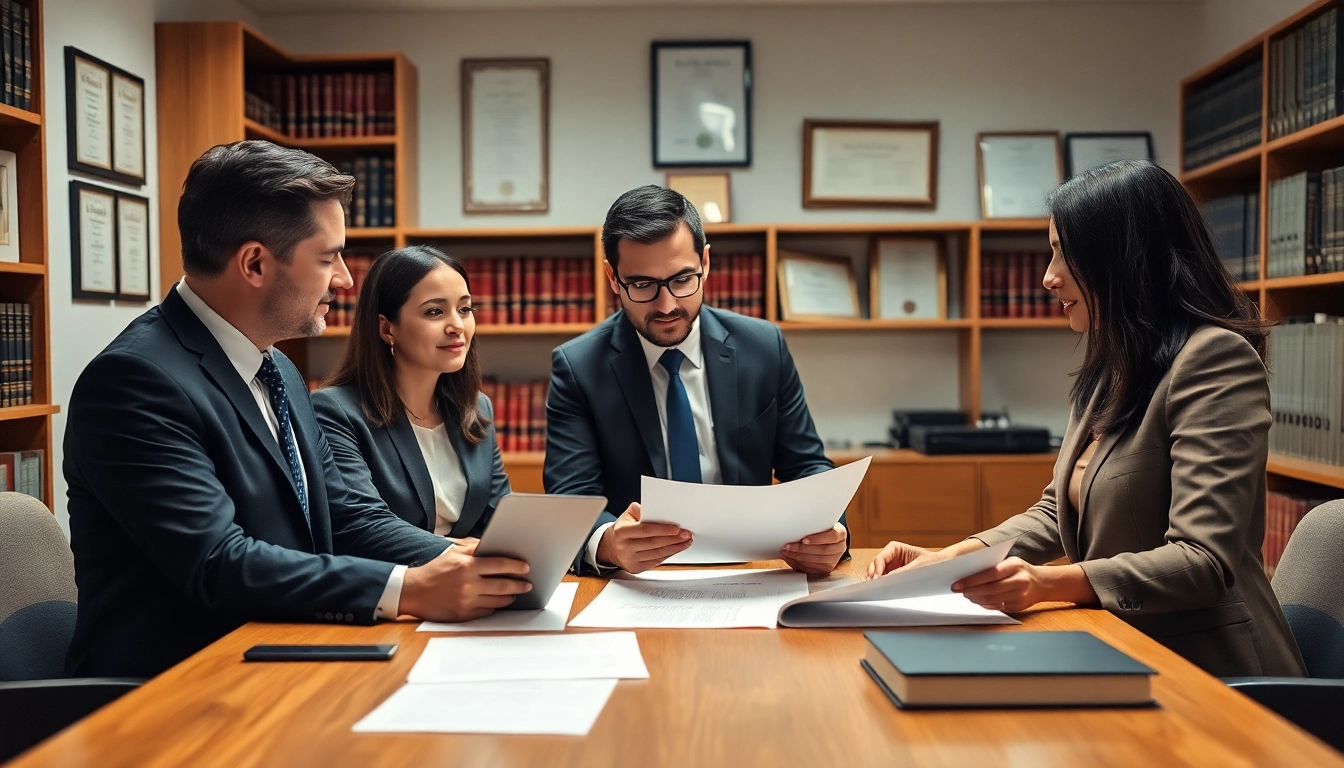 Lawyers discussing probate processes in a professional setting, highlighting teamwork and legal expertise.