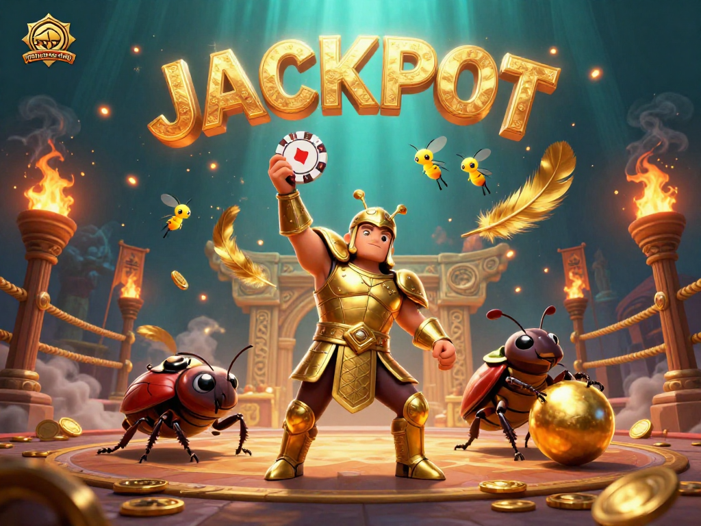 Experience the thrilling nohu-toa-thap gaming adventure with a winning beetle duo celebrating JACKPOT!