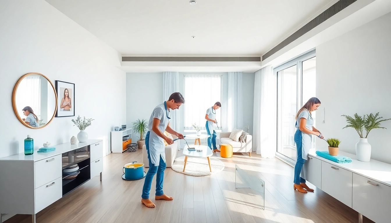 Professionals performing Bond cleaning Logan in a clean, bright apartment.