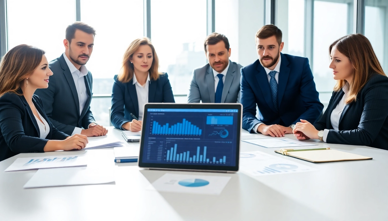 Auditors using government contract audit preparation software in a collaborative office environment.