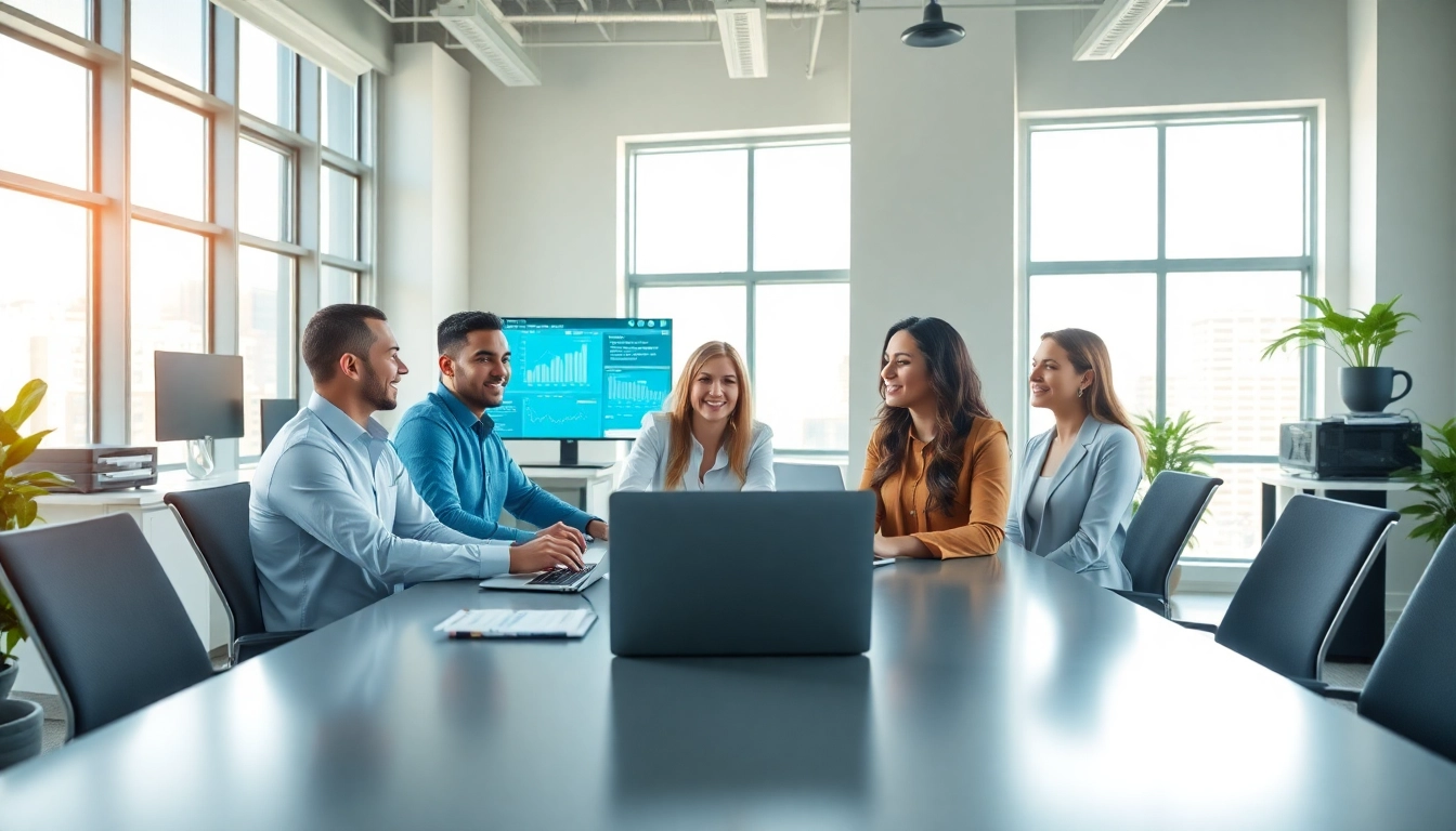 Engaging small business IT support services team collaborating in a bright office space.